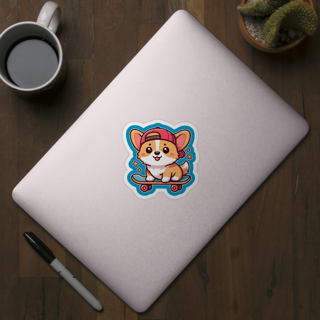 Kawaii Corgi Puppy on Skateboard Cute Dog Lover by Cuteness Klub